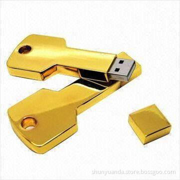 Key USB Flash Drive with 256MB to 16GB Memory Capacity and 10-year Data Retention